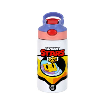 Brawl Stars Sprout, Children's hot water bottle, stainless steel, with safety straw, pink/purple (350ml)