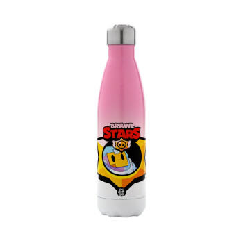 Brawl Stars Sprout, Metal mug thermos Pink/White (Stainless steel), double wall, 500ml