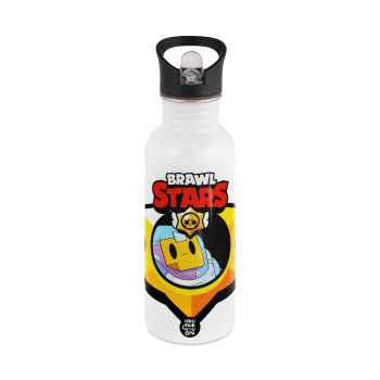Brawl Stars Sprout, White water bottle with straw, stainless steel 600ml