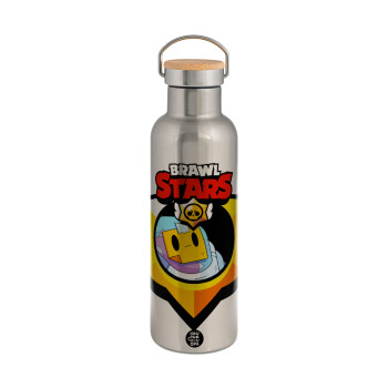 Brawl Stars Sprout, Stainless steel Silver with wooden lid (bamboo), double wall, 750ml