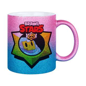 Brawl Stars Sprout, Κούπα Χρυσή/Μπλε Glitter, κεραμική, 330ml