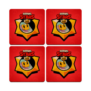 Brawl Stars Sprout, ΣΕΤ x4 Σουβέρ ξύλινα τετράγωνα plywood (9cm)