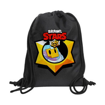 Brawl Stars Sprout, Τσάντα πλάτης πουγκί GYMBAG Μαύρη, με τσέπη (40x48cm) & χονδρά κορδόνια