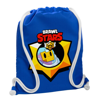 Brawl Stars Sprout, Τσάντα πλάτης πουγκί GYMBAG Μπλε, με τσέπη (40x48cm) & χονδρά κορδόνια