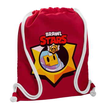 Brawl Stars Sprout, Τσάντα πλάτης πουγκί GYMBAG Κόκκινη, με τσέπη (40x48cm) & χονδρά κορδόνια