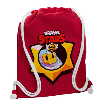 Brawl Stars Sprout, Backpack pouch GYMBAG Red, with pocket (40x48cm) & thick cords
