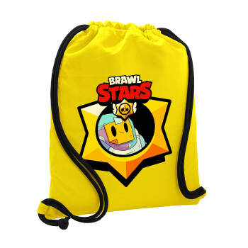 Brawl Stars Sprout, Τσάντα πλάτης πουγκί GYMBAG Κίτρινη, με τσέπη (40x48cm) & χονδρά κορδόνια