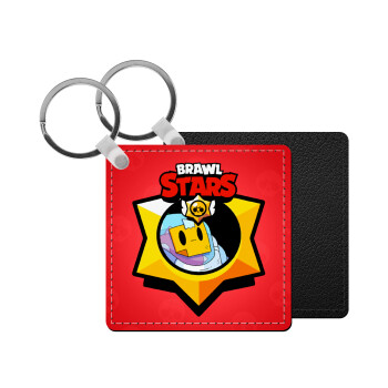 Brawl Stars Sprout, Μπρελόκ Δερματίνη, τετράγωνο ΜΑΥΡΟ (5x5cm)