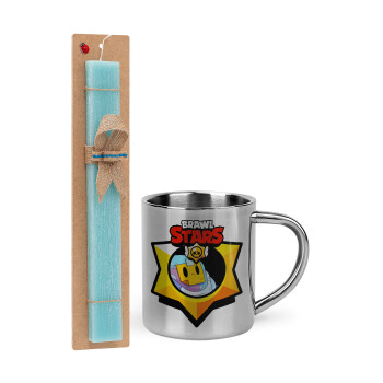 Brawl Stars Sprout, Easter Set, metallic thermal cup (300ml) & aromatic flat Easter candle (30cm) (TURQUOISE)