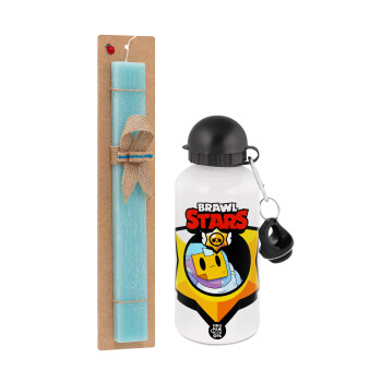 Brawl Stars Sprout, Easter Set, metallic aluminum water bottle (500ml) & scented flat candle (30cm) (TURQUOISE)