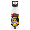 White water bottle with straw, stainless steel 600ml