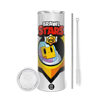 Brawl Stars Sprout, Eco friendly stainless steel tumbler 600ml, with metal straw & cleaning brush