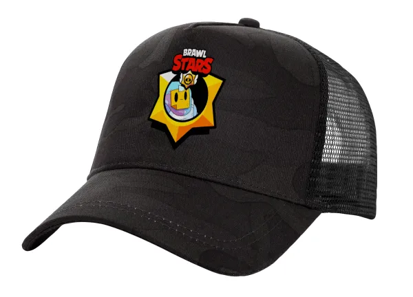 Brawl Stars Sprout — Adult Structured Trucker Hat, with Mesh, Dark Army (100% COTTON, ADULT, UNISEX, ONE SIZE)