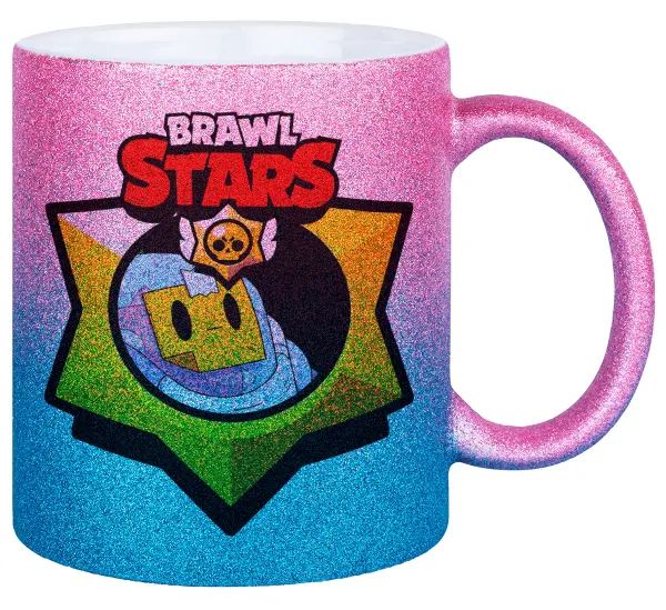 Brawl Stars Sprout — Gold/blue glitter mug, ceramic, 330ml