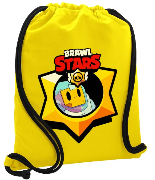 Brawl Stars Sprout — Τσάντα πλάτης πουγκί GYMBAG Κίτρινη, με τσέπη (40x48cm) & χονδρά κορδόνια