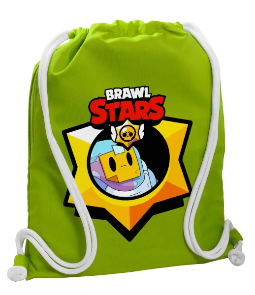 Brawl Stars Sprout — Τσάντα πλάτης πουγκί GYMBAG LIME GREEN, με τσέπη (40x48cm) & χονδρά κορδόνια