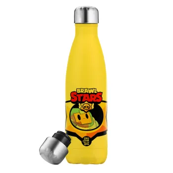 Brawl Stars Sprout, Μεταλλικό παγούρι θερμός Κίτρινος (Stainless steel), διπλού τοιχώματος, 500ml
