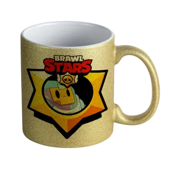 Brawl Stars Sprout, Κούπα Χρυσή Glitter που γυαλίζει, κεραμική, 330ml