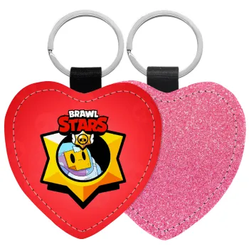 Brawl Stars Sprout, Μπρελόκ PU δερμάτινο glitter καρδιά ΡΟΖ