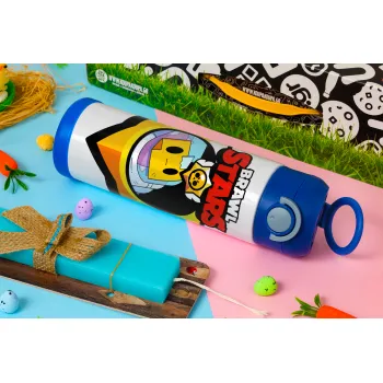 Brawl Stars Sprout, Easter candle, Childrens hot water bottle, stainless steel, with safety straw, BLUE (500ml)