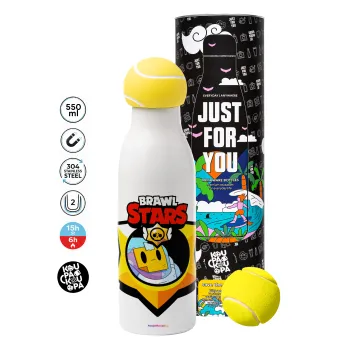 Brawl Stars Sprout, Μπάλα τένις μεταλλικό παγούρι θερμός, διπλού τοιχώματος, 550ml