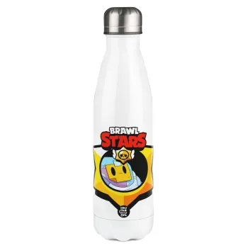 Brawl Stars Sprout, Μεταλλικό παγούρι θερμός Λευκό (Stainless steel), διπλού τοιχώματος, 500ml