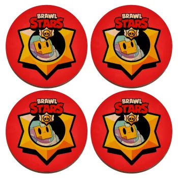 Brawl Stars Sprout, ΣΕΤ x4 Σουβέρ ξύλινα στρογγυλά plywood (9cm)