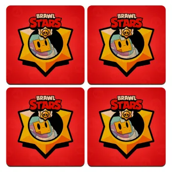 Brawl Stars Sprout, ΣΕΤ x4 Σουβέρ ξύλινα τετράγωνα plywood (9cm)
