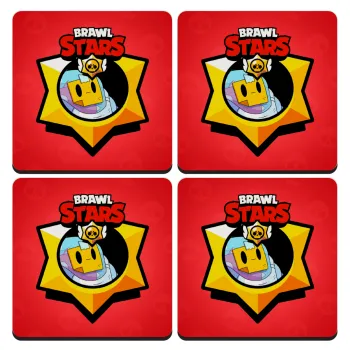 Brawl Stars Sprout, ΣΕΤ 4 Σουβέρ ξύλινα τετράγωνα (9cm)