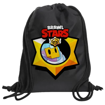 Brawl Stars Sprout, Τσάντα πλάτης πουγκί GYMBAG Μαύρη, με τσέπη (40x48cm) & χονδρά κορδόνια