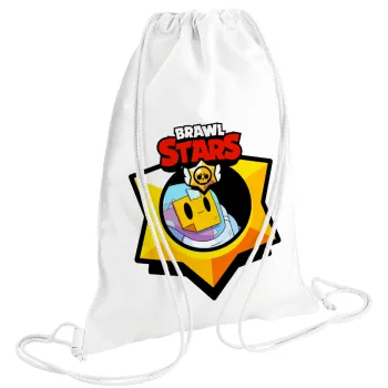 Brawl Stars Sprout, Τσάντα πλάτης πουγκί GYMBAG λευκή (28x40cm)