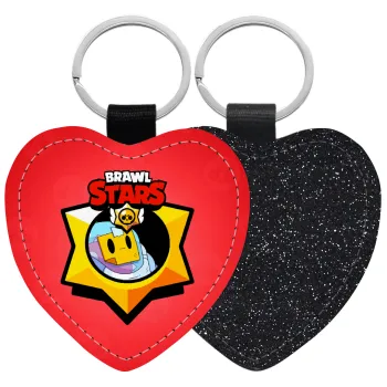 Brawl Stars Sprout, Μπρελόκ PU δερμάτινο glitter καρδιά ΜΑΥΡΟ