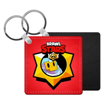 Brawl Stars Sprout, Μπρελόκ Δερματίνη, τετράγωνο ΜΑΥΡΟ (5x5cm)