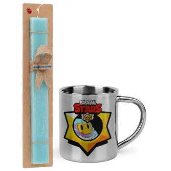 Brawl Stars Sprout, Πασχαλινή Λαμπάδα με μεταλλική κούπα θερμό (300ml) & κερί αρωματικό πλακέ (30cm) (ΤΙΡΚΟΥΑΖ)