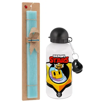 Brawl Stars Sprout, Easter Set, metallic aluminum water bottle (500ml) & scented flat candle (30cm) (TURQUOISE)