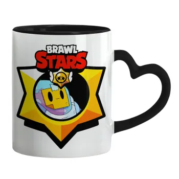 Brawl Stars Sprout, Κούπα καρδιά χερούλι μαύρη, κεραμική, 330ml