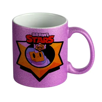 Brawl Stars Sprout, Κούπα Μωβ Glitter που γυαλίζει, κεραμική, 330ml