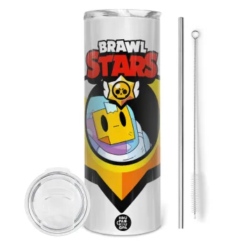 Brawl Stars Sprout, Tumbler ποτήρι θερμό από ανοξείδωτο ατσάλι 600ml, με μεταλλικό καλαμάκι & βούρτσα καθαρισμού