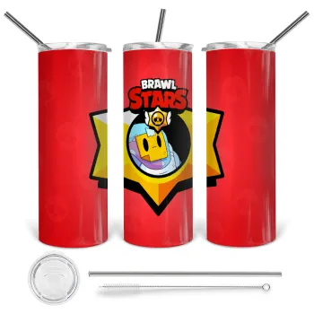 Brawl Stars Sprout, Tumbler ποτήρι θερμό από ανοξείδωτο ατσάλι 600ml, με μεταλλικό καλαμάκι & βούρτσα καθαρισμού