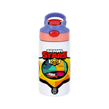 Brawl Stars Leon, Children's hot water bottle, stainless steel, with safety straw, pink/purple (350ml)