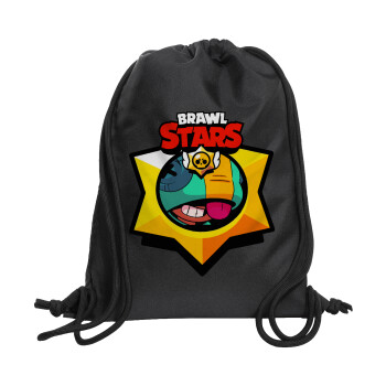 Brawl Stars Leon, Τσάντα πλάτης πουγκί GYMBAG Μαύρη, με τσέπη (40x48cm) & χονδρά κορδόνια