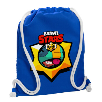 Brawl Stars Leon, Τσάντα πλάτης πουγκί GYMBAG Μπλε, με τσέπη (40x48cm) & χονδρά κορδόνια