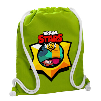 Brawl Stars Leon, Backpack bag GYMBAG LIME GREEN, with pocket (40x48cm) & thick cords