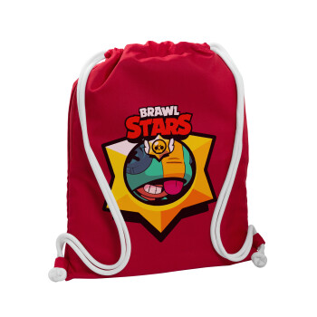 Brawl Stars Leon, Τσάντα πλάτης πουγκί GYMBAG Κόκκινη, με τσέπη (40x48cm) & χονδρά κορδόνια