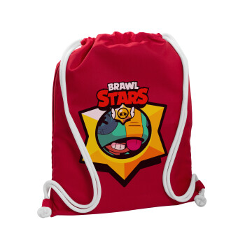 Brawl Stars Leon, Backpack pouch GYMBAG Red, with pocket (40x48cm) & thick cords