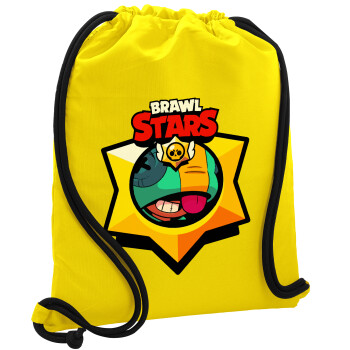 Brawl Stars Leon, Τσάντα πλάτης πουγκί GYMBAG Κίτρινη, με τσέπη (40x48cm) & χονδρά κορδόνια