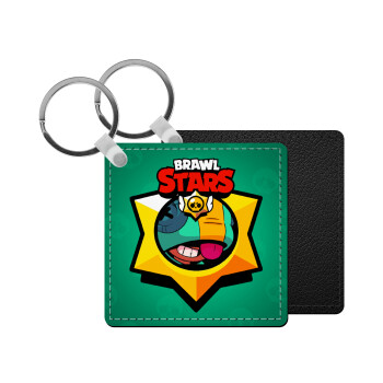 Brawl Stars Leon, Μπρελόκ Δερματίνη, τετράγωνο ΜΑΥΡΟ (5x5cm)