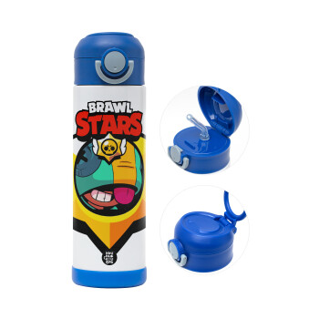 Brawl Stars Leon, Children's hot water bottle, stainless steel, with safety straw, BLUE (500ml)