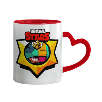 Brawl Stars Leon, Mug heart red handle, ceramic, 330ml
