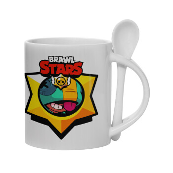 Brawl Stars Leon, Ceramic coffee mug with Spoon, 330ml (1pcs)